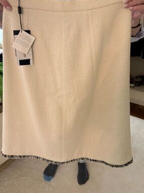 MaxMara Cream Tweed Midi Skirt with Fringed Hem. 24” length